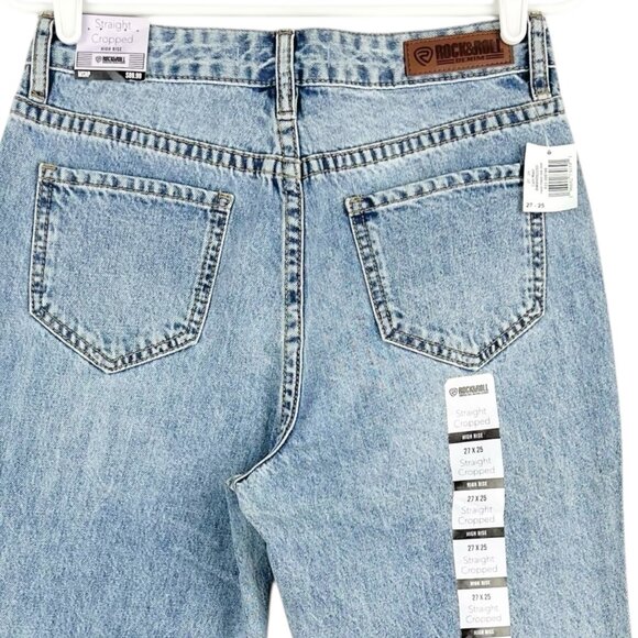 NWT Rock & Roll Women High Rise Straight Crop Jeans 27x25 With Chain Fringe Hem - Picture 4 of 16